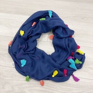 Anna & Ava Navy Lightweight Colorful Tassel Scarf